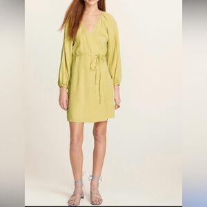 J. Crew Green Wrap Bishop Sleeve Dress